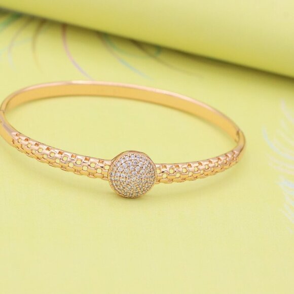 Elegant Rose Gold Bangle with Round Diamond-Crystal Centerpiece, XPBL0463 - Picture 3 of 11